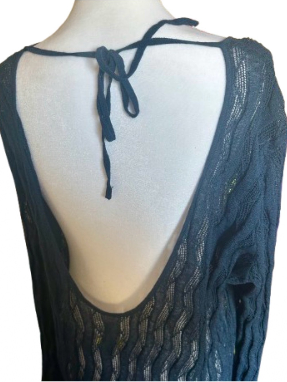 Low Back Future Collective Jenee Naylor Navy Open Knit Crochet Maxi Cover Up 1X - Picture 3 of 5